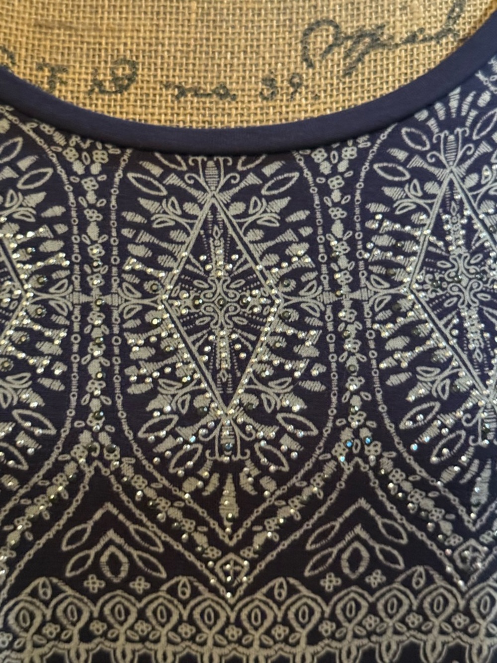 B.L.E.U. Navy Blue Short Sleeve Printed Scoop Neck Top - Picture 2 of 5